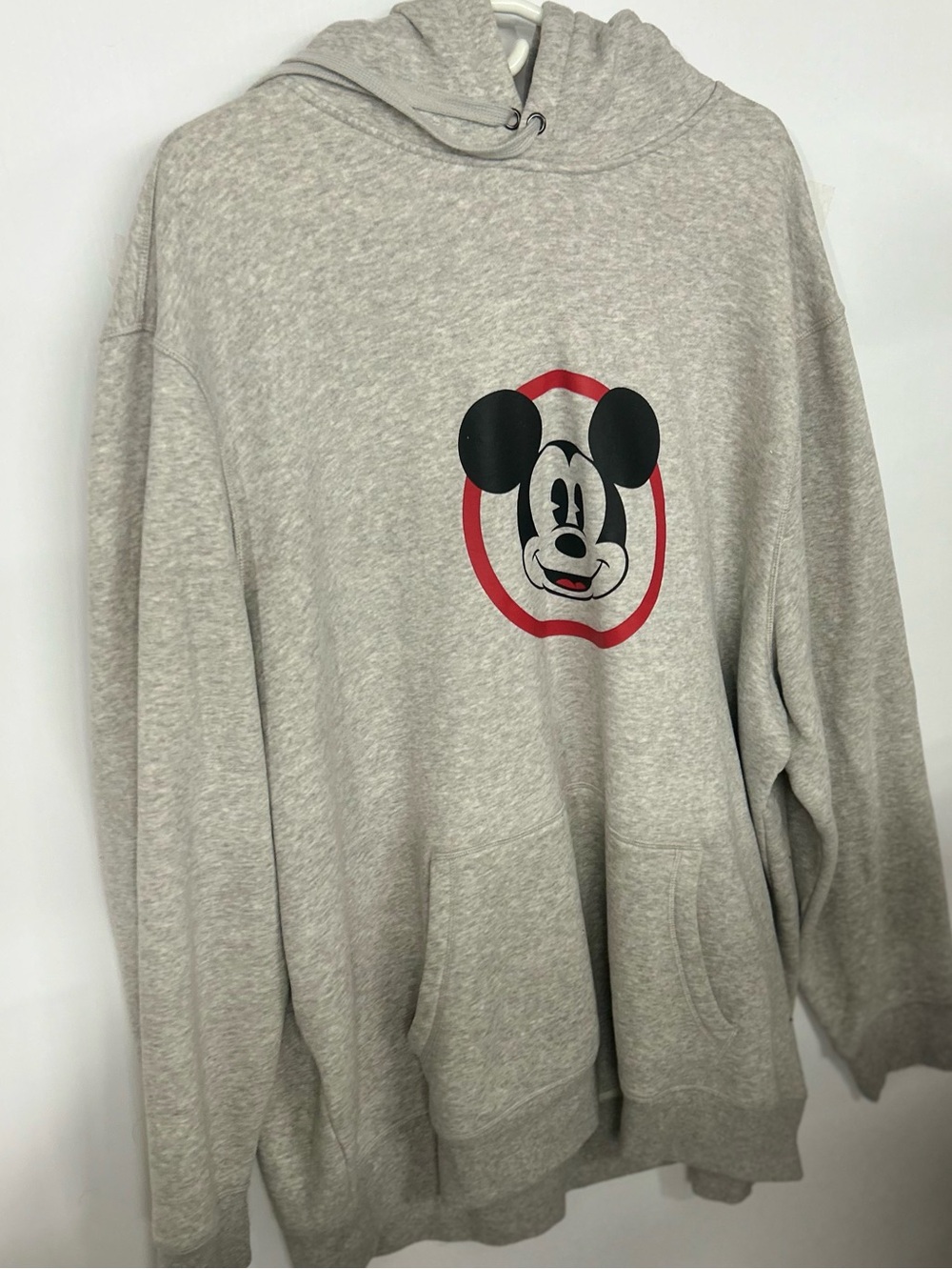 Disney Gray Hoodie Sweatshirt with Mickey Face and Red Ring